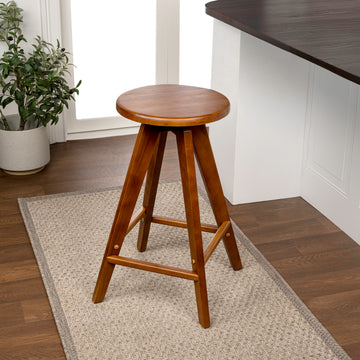 Ceren MidCentury Industrial Round Solid Wood Backless Counter Stool